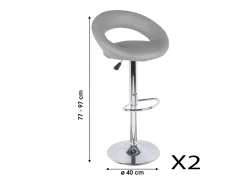 Banco|Meublorama Lot de 2 tabourets de bar réglables en hauteur 77-97 cm – Assise simili cuir PU gris, pied en métal gris, diamètre 40 cm Cinzento