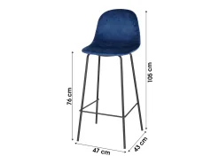 Banco|Meublorama Lot de 4 tabourets de bar avec dossier en velours bleu et structure en métal collection LALY - Style industriel Azul