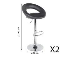 Banco*Meublorama Lot de 2 tabourets de bar réglables en hauteur 77-97 cm – Assise simili cuir PU noir, pied en métal gris, diamètre 40 cm Preto