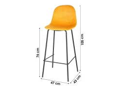 Banco|Meublorama Lot de 4 tabourets de bar avec dossier en velours jaune et structure en métal collection LALY - Style industriel Amarelo