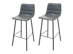 Clearance Meublorama Lot de 2 tabourets de bar avec dossier effet cuir gris quartz collection NETS - Style industriel Cinzento