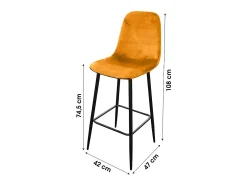 Banco*Meublorama Lot de 4 tabourets LOLY, assise et dossier en velours jaune, structure en métal noir Amarelo