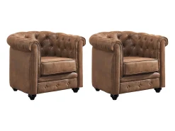 Best Vente-unique Lote 2 cadeirões em microfibra envelhecida CHESTERFIELD Castanho