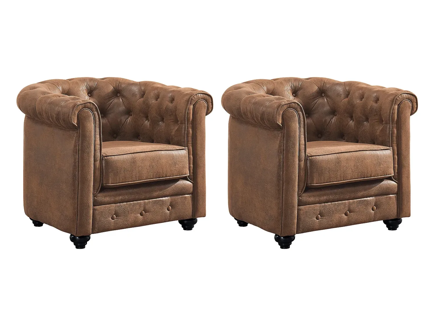Best Vente-unique Lote 2 cadeirões em microfibra envelhecida CHESTERFIELD Castanho