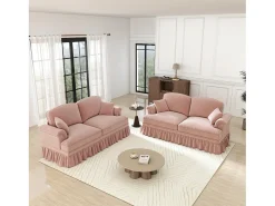 Sofá|DripeX Lote 2 Sofás Chenille 2 Lugares - Capa Removível e 4 Almofadas - 194x83.5x93cm - Rosa