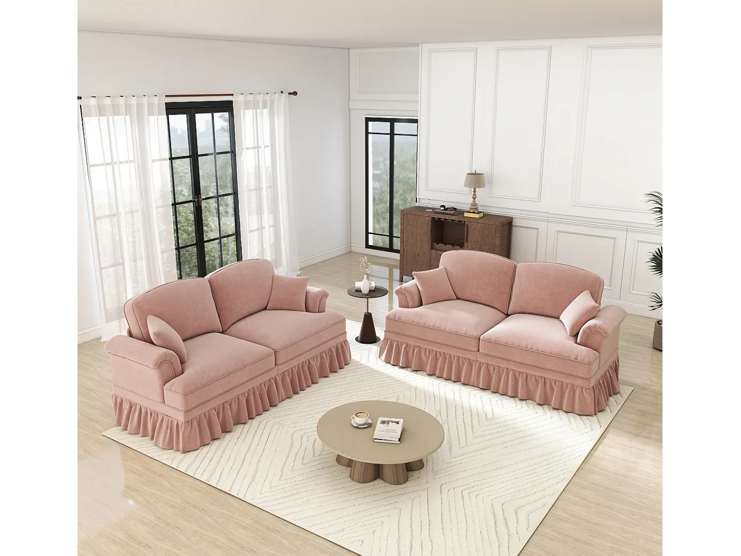Sofá|DripeX Lote 2 Sofás Chenille 2 Lugares - Capa Removível e 4 Almofadas - 194x83.5x93cm - Rosa