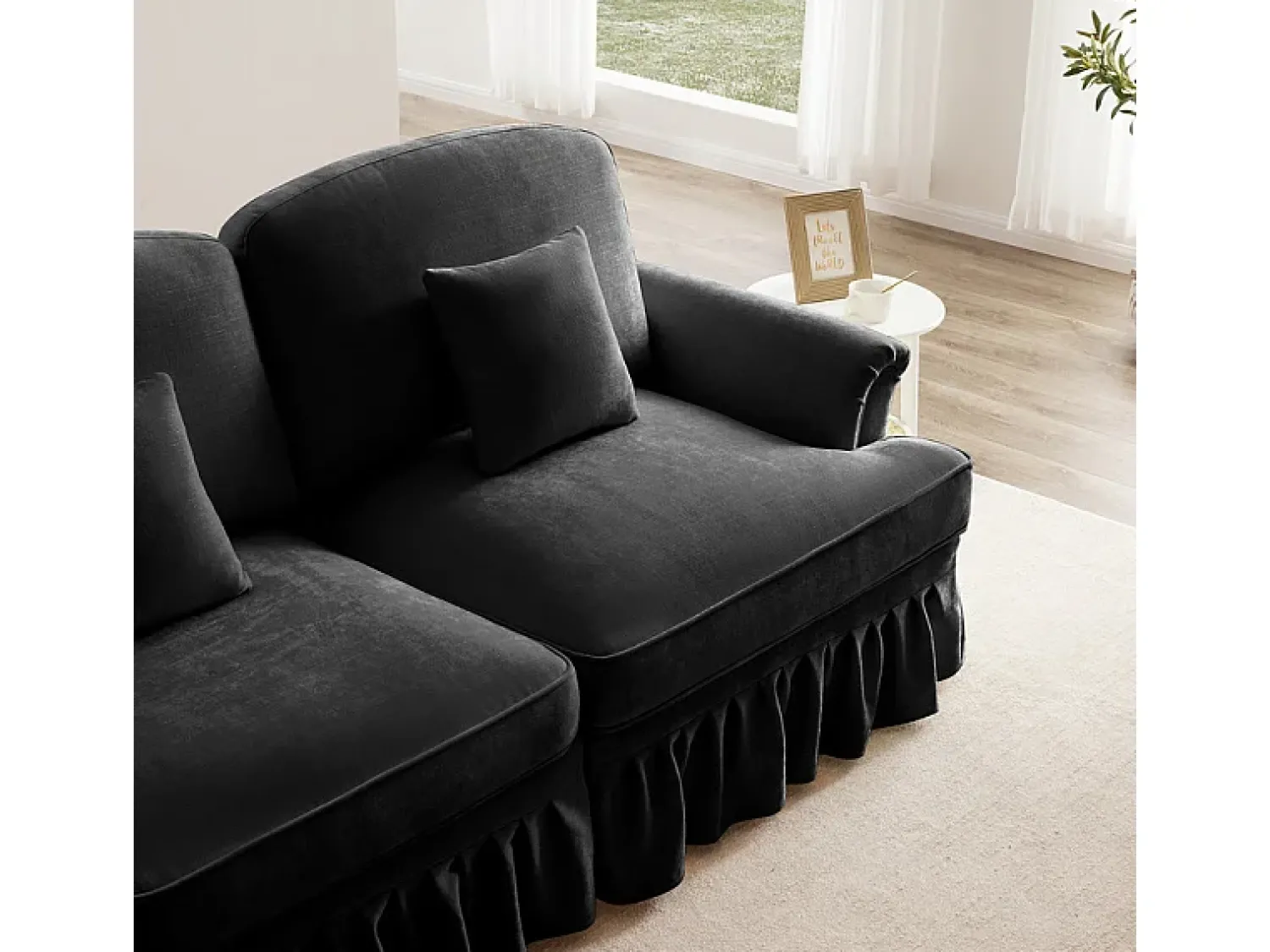 Sofá*DripeX Lote 2 Sofás Chenille 2 Lugares - Capa Removível e 4 Almofadas - 194x83.5x93cm - Preto