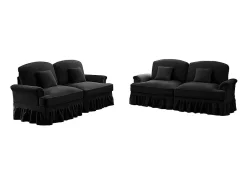 Sofá*DripeX Lote 2 Sofás Chenille 2 Lugares - Capa Removível e 4 Almofadas - 194x83.5x93cm - Preto