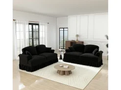 Sofá*DripeX Lote 2 Sofás Chenille 2 Lugares - Capa Removível e 4 Almofadas - 194x83.5x93cm - Preto