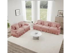 New DripeX Lote 2 Sofás Modulares Chenille 2+3 Lugares - Capa Removível e 5 Almofadas - 58cm Prof. - Rosa