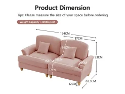New DripeX Lote 2 Sofás Modulares Chenille 2+3 Lugares - Capa Removível e 5 Almofadas - 58cm Prof. - Rosa