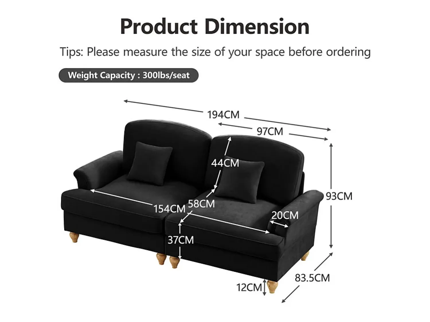 Sale DripeX Lote 2 Sofás Modulares Chenille 2+3 Lugares - Capa Removível e 5 Almofadas - 58cm Prof. - Preto