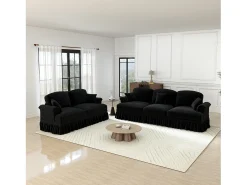 Sale DripeX Lote 2 Sofás Modulares Chenille 2+3 Lugares - Capa Removível e 5 Almofadas - 58cm Prof. - Preto