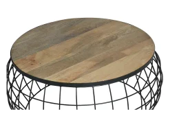 New Giner y colomer Lote de 2 baixos de mesa em madeira maciça e metal manguier Castanho
