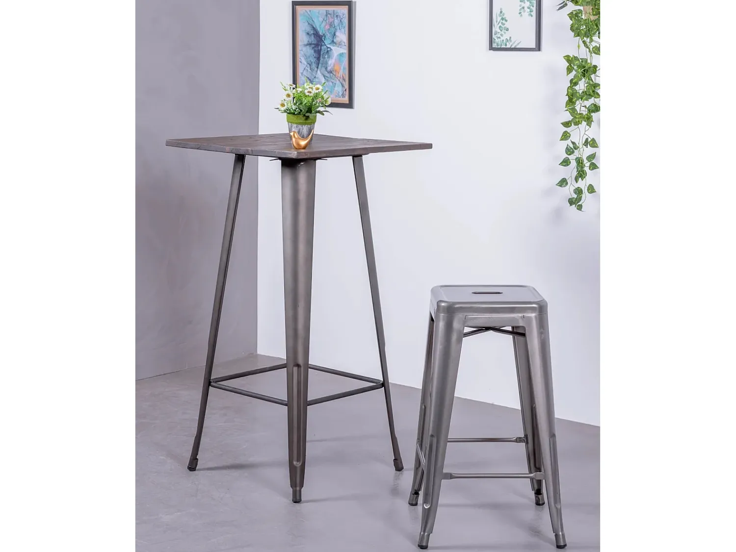 Online Nest Dream Lote de 4 bancos de metal com 66 cm de altura - Bistro - Metal Prateado