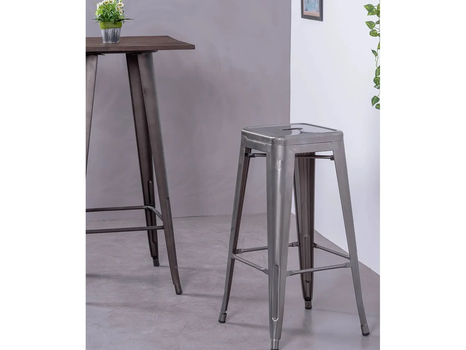 Banco*Nest Dream Lote de 4 bancos de metal com 76 cm de altura - Bistro - Metal Prateado