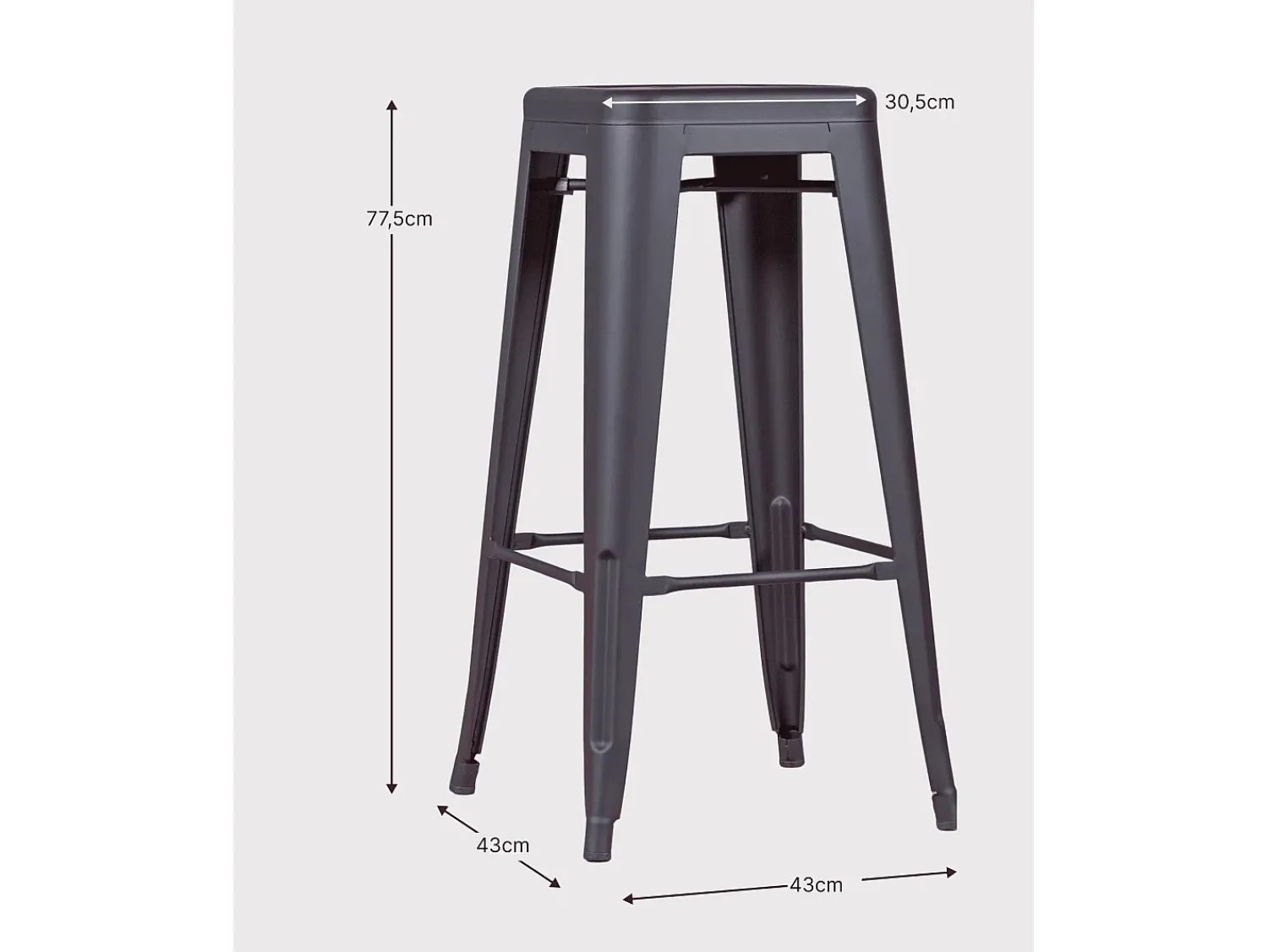 Banco*Nest Dream Lote de 4 bancos de metal com 76 cm de altura - Bistro - Metal Prateado