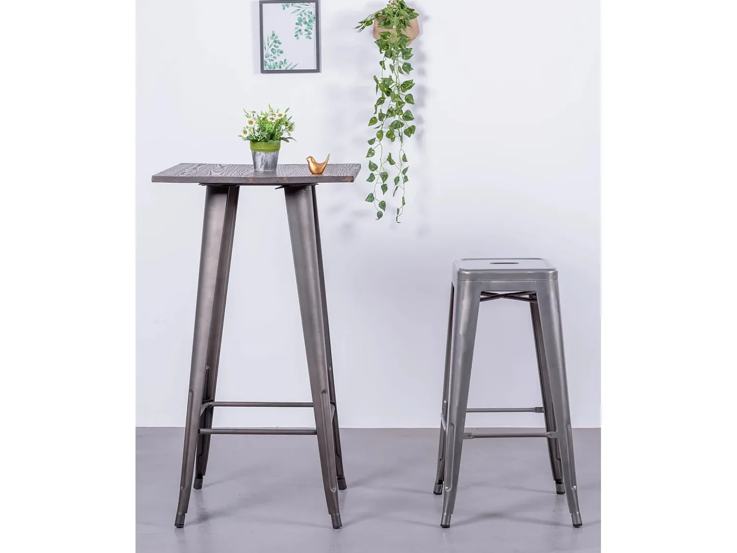 Banco*Nest Dream Lote de 4 bancos de metal com 76 cm de altura - Bistro - Metal Prateado