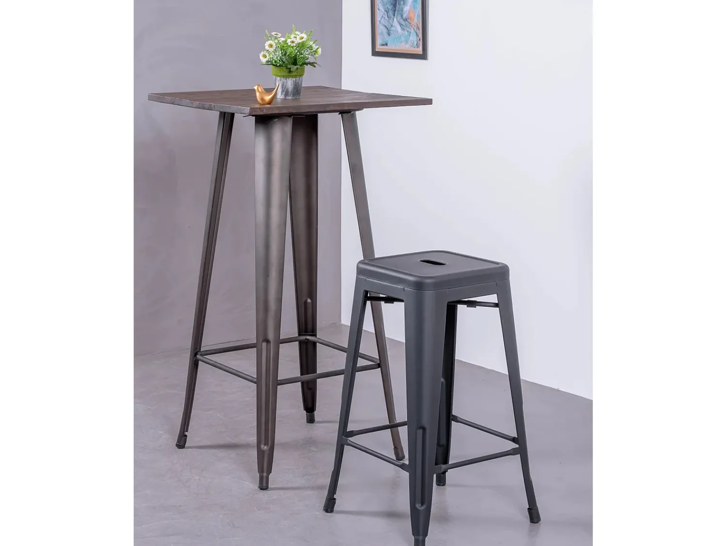 Banco*Nest Dream Lote de 4 bancos de metal com 66 cm de altura - Bistro - Preto