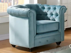Vente-unique Lote de 2 cadeirões veludo azul pastel CHESTERFIELD^ Poltrona