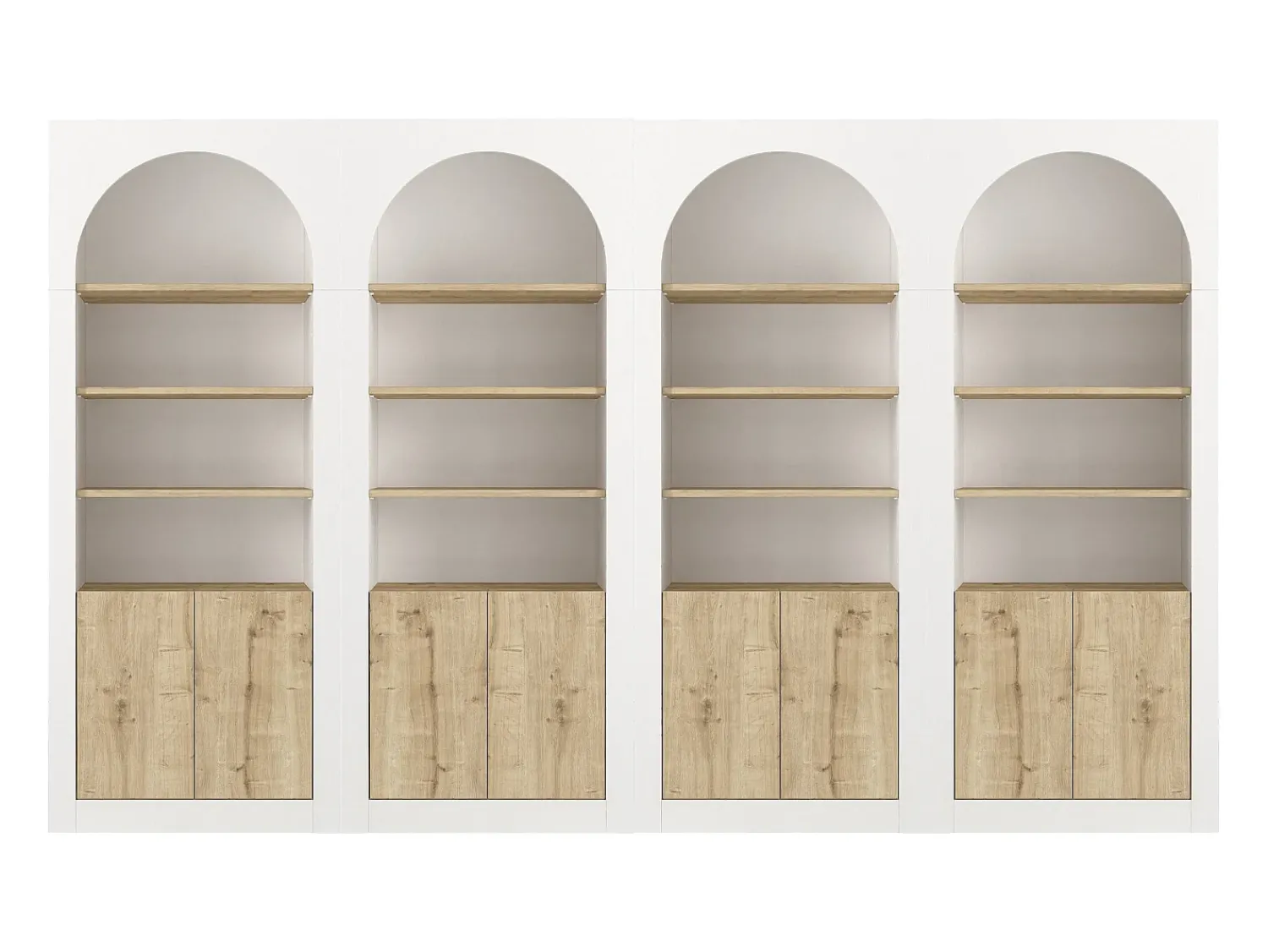 Biblioteca|Vente-unique Lote de 4 estantes com 4 nichos e 2 portas - Branco e natural claro - CYMORA Natural claro / Branco