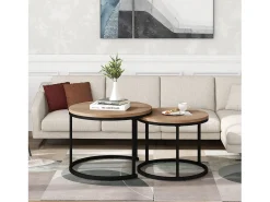 Clearance ModernLuxe Lote de 2 mesas baixos gigognes - estilo industrial - aspecto mármore - Marron Castanho