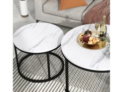 Mesa De Centro*ModernLuxe Lote de 2 mesas baixos gigoggnes - estilo industrial - aspecto mármore - Blanc Branco