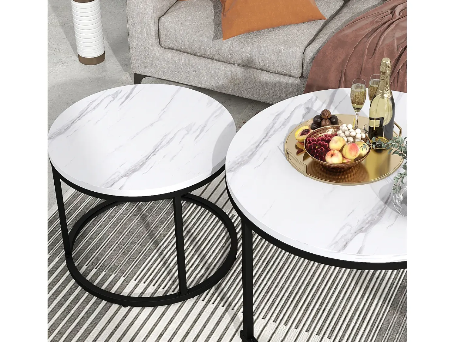 Mesa De Centro*ModernLuxe Lote de 2 mesas baixos gigoggnes - estilo industrial - aspecto mármore - Blanc Branco