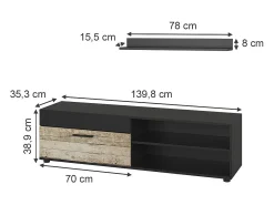 Discount Vicco Lowboard & Regal carvalho /areia 139.8x35.3x38.9 berno Preto
