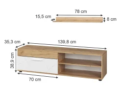 Móvel De Tv*Vicco Lowboard & Regal carvalho goldkraft/branco 139.8x35.3x38.9 berno Natural escuro