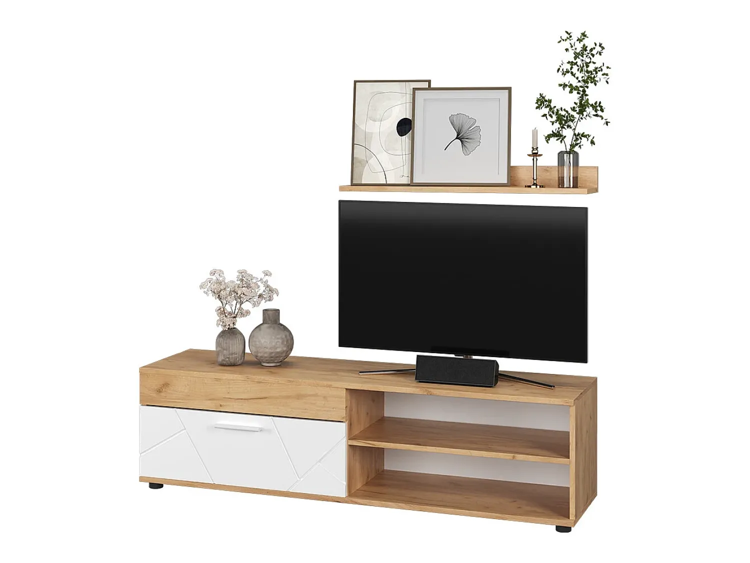Móvel De Tv*Vicco Lowboard & Regal carvalho goldkraft/branco 139.8x35.3x38.9 berno Natural escuro