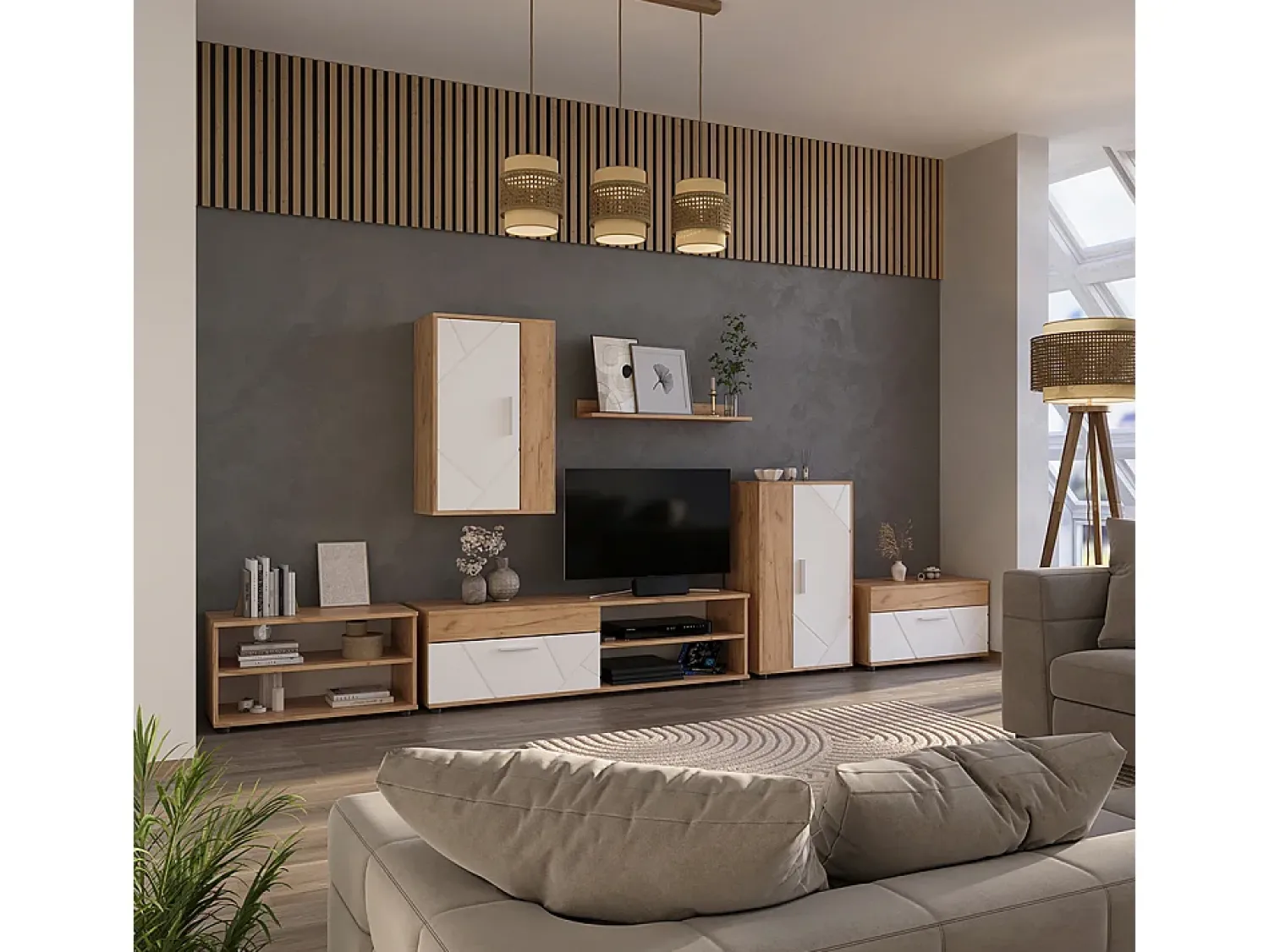 Móvel De Tv*Vicco Lowboard & Regal carvalho goldkraft/branco 139.8x35.3x38.9 berno Natural escuro