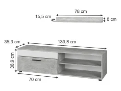 Móvel De Tv|Vicco Lowboard & Regal concreto/branco 139.8x35.3x38.9 berno Cinzento claro