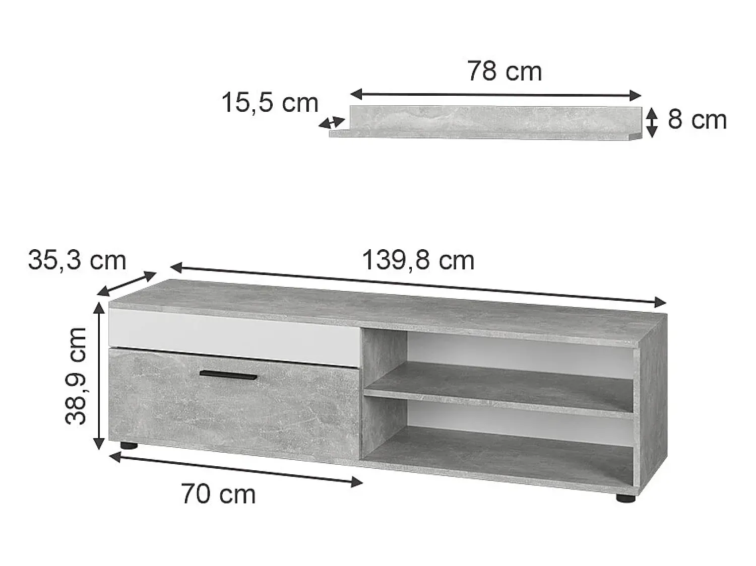 Móvel De Tv|Vicco Lowboard & Regal concreto/branco 139.8x35.3x38.9 berno Cinzento claro
