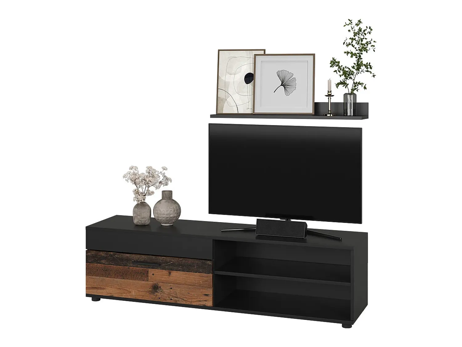 Móvel De Tv*Vicco Lowboard & Regal /estilo antigo 139.8x35.3x38.9 berno Preto