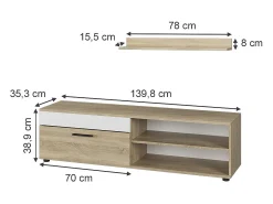 Vicco Lowboard & Regal sonoma/branco 139.8x35.3x38.9 berno^ Móvel De Tv