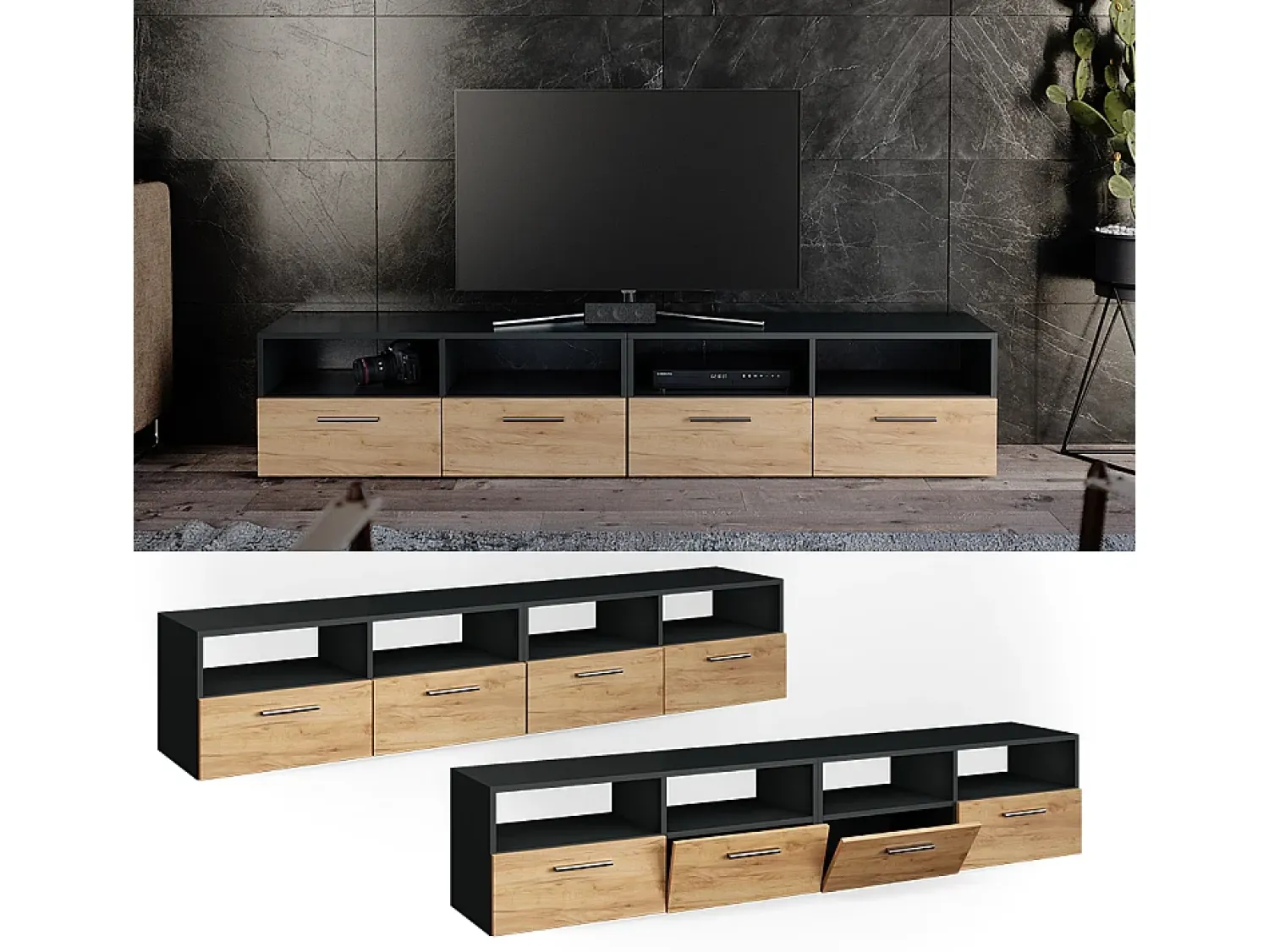 Vicco Lowboard antracite 190x33.2x38 diego^ Móvel De Tv
