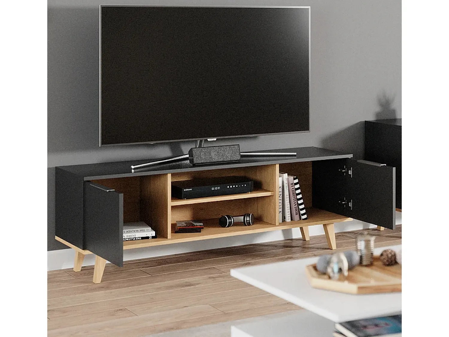 Móvel De Tv|Vicco Lowboard antracite 138x40x49 nautica Cinza antracite