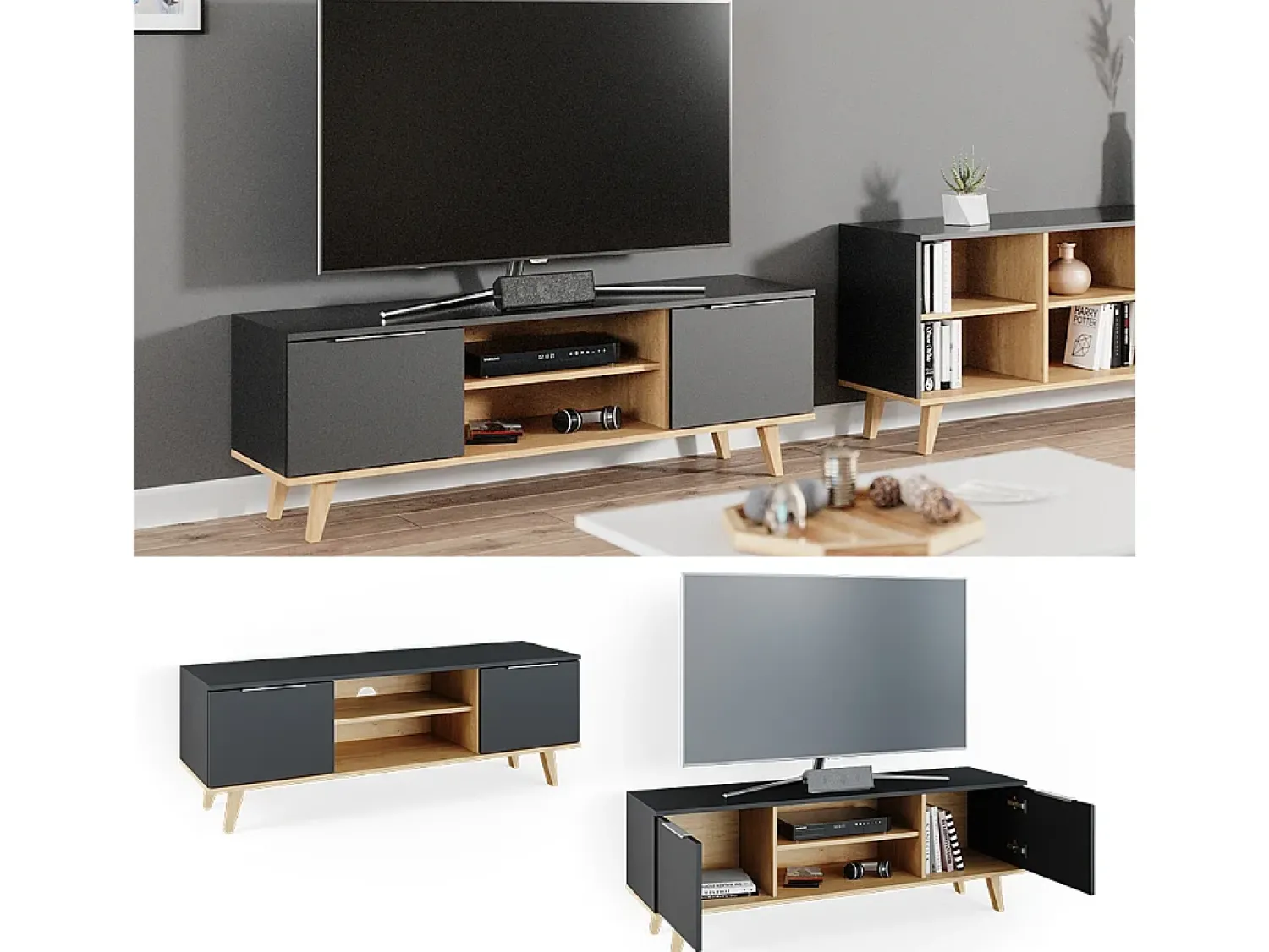 Móvel De Tv|Vicco Lowboard antracite 138x40x49 nautica Cinza antracite
