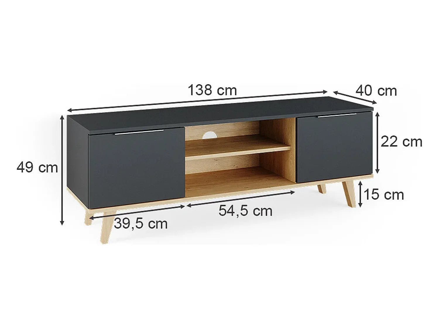 Móvel De Tv|Vicco Lowboard antracite 138x40x49 nautica Cinza antracite