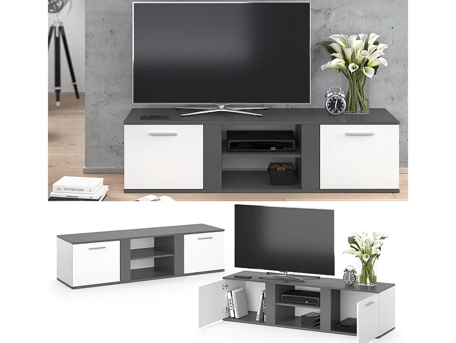 Móvel De Tv*Vicco Lowboard antracite 155x40x41 novelli Cinza antracite
