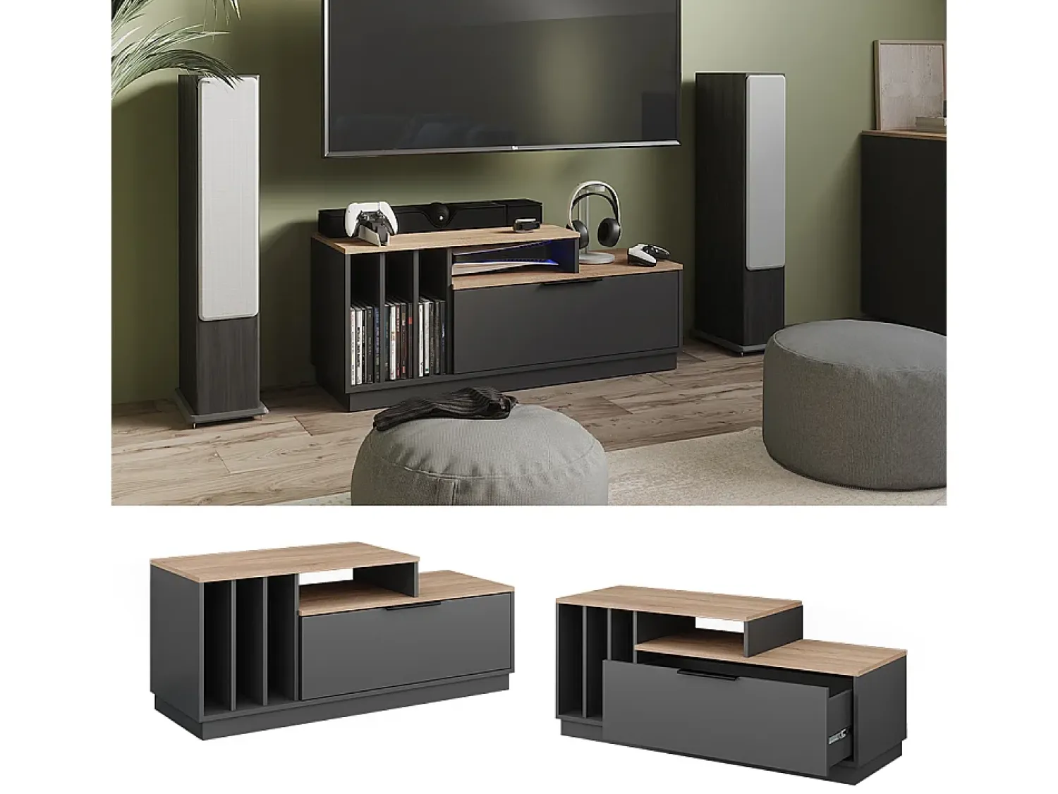 Móvel De Tv*Vicco Lowboard antracite/sonoma 120x40x49.9 betti Cinza antracite
