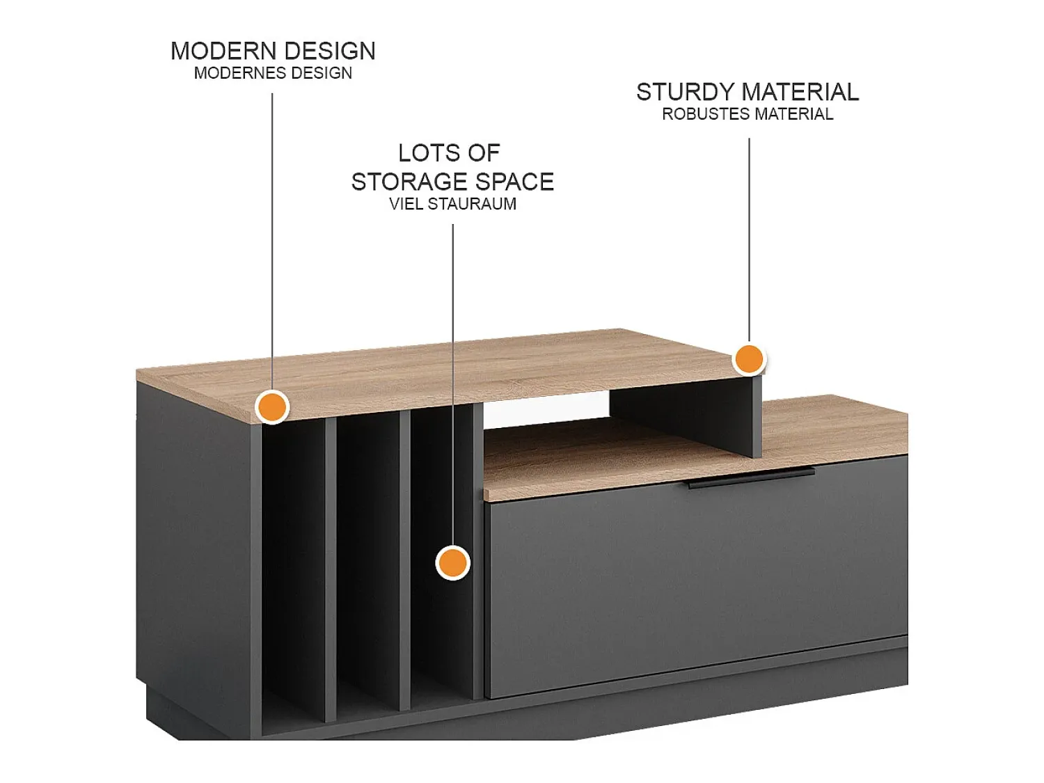 Móvel De Tv*Vicco Lowboard antracite/sonoma 120x40x49.9 betti Cinza antracite