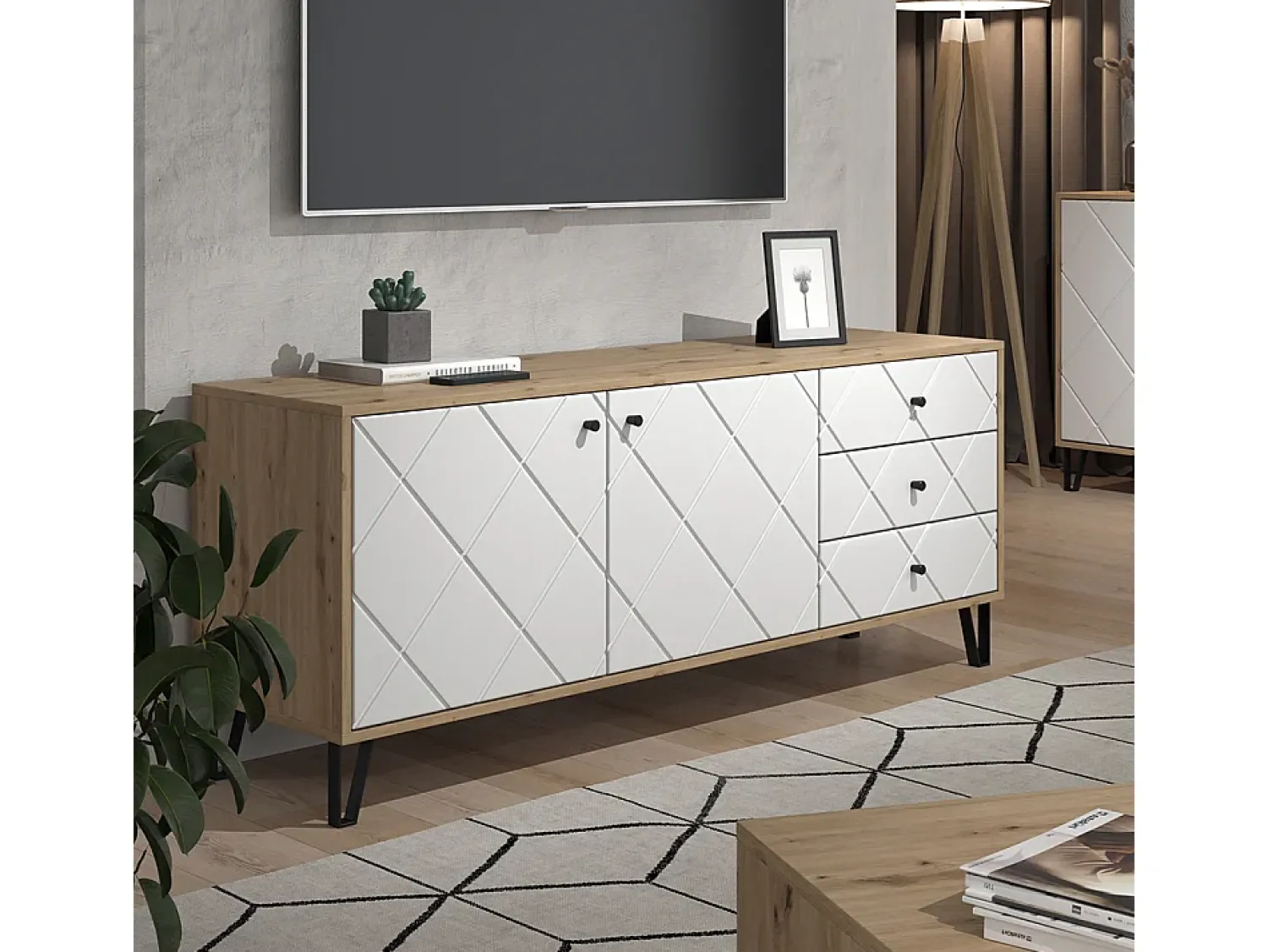 Móvel De Tv|Vicco Lowboard carvalho artesanal 150.2x40.1x60.2 nizza Natural claro