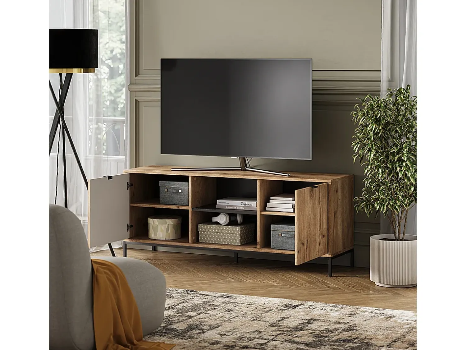 Móvel De Tv*Vicco Lowboard carvalho viking 150x40.1x60 eliza Natural escuro