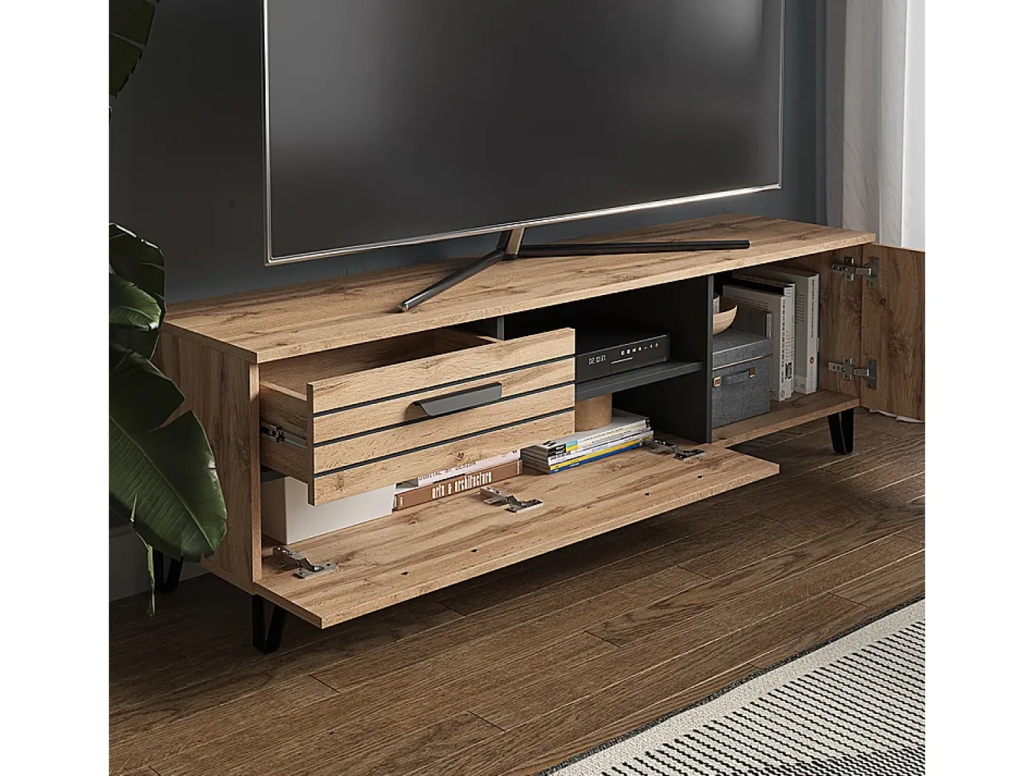 Móvel De Tv|Vicco Lowboard carvalho 150x38x48.5 amber Natural claro