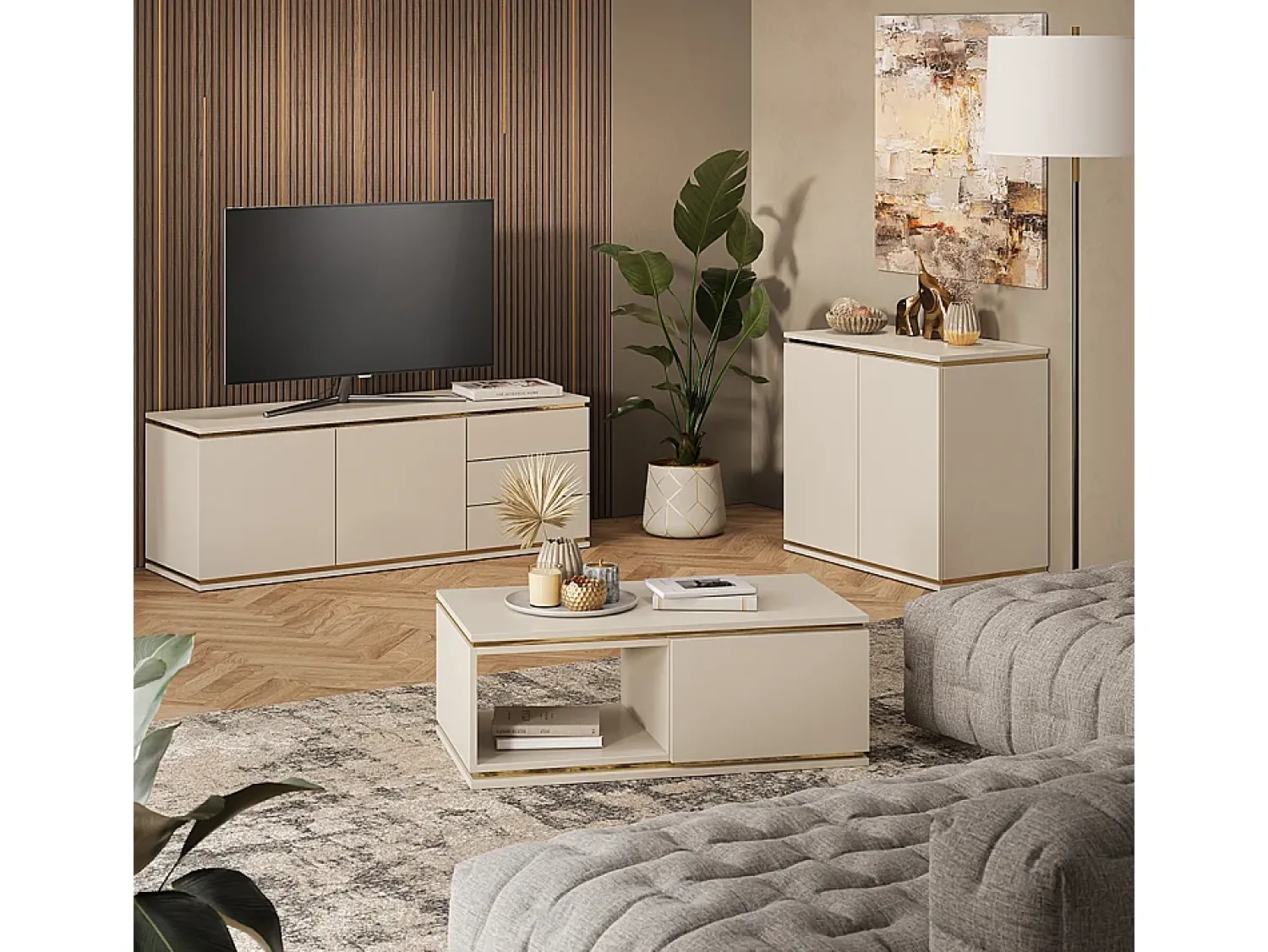 Móvel De Tv*Vicco Lowboard caxemira 135x42x48.6 linette Bege