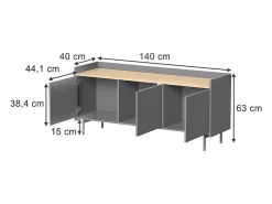 Móvel De Tv*Vicco Lowboard cinza 140x40x63 velina Cinzento