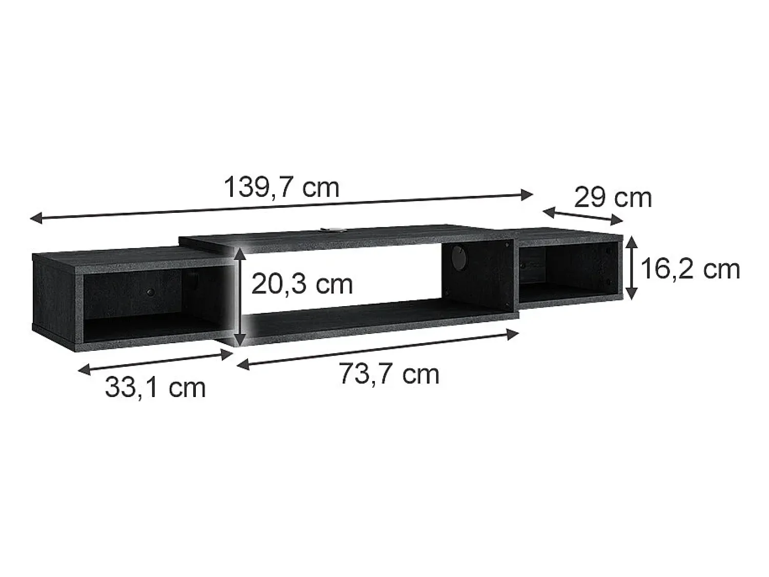 Móvel De Tv*Vicco Lowboard concreto 139.7x29x20.3 nordic Preto