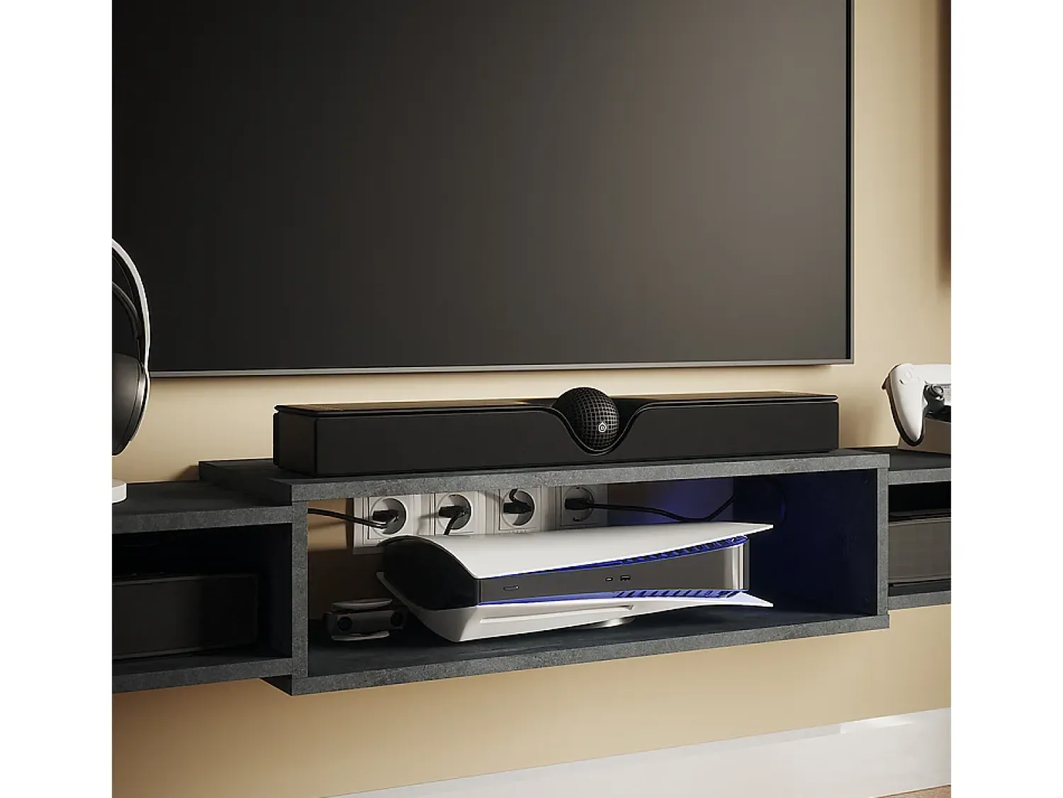Móvel De Tv*Vicco Lowboard concreto 139.7x29x20.3 nordic Preto